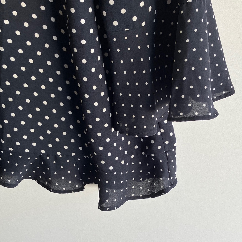 Talbots Navy Polka Dot Blouse with Bell Sleeves - Picture 4 of 5